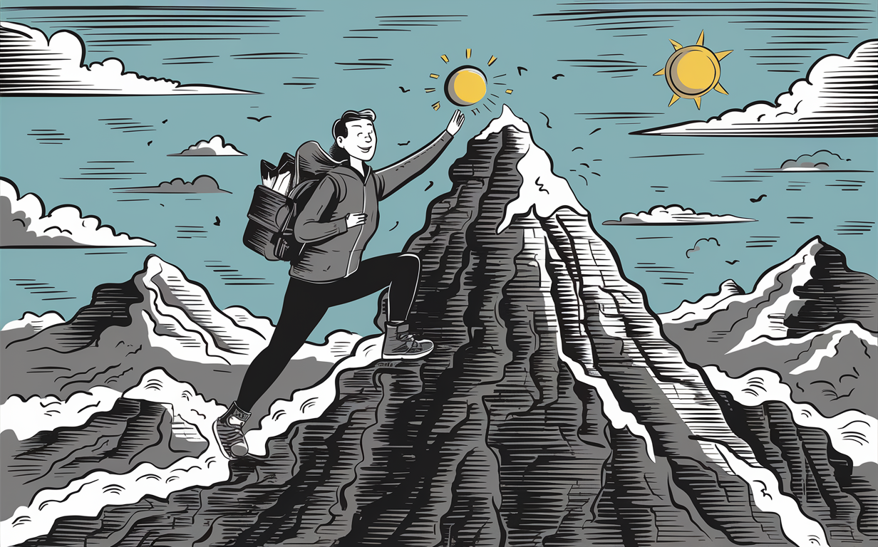Persona alcanzando una cima montañosa simbolizando la autoresponsabilidad